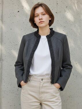Magaschoni Dark Gray Ruffle-Front Blazer